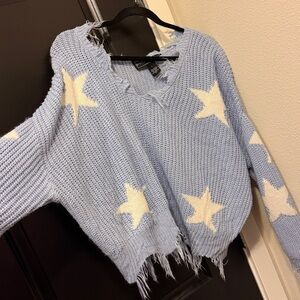 polly and esther light blue star oversize distressed sweater, never worn